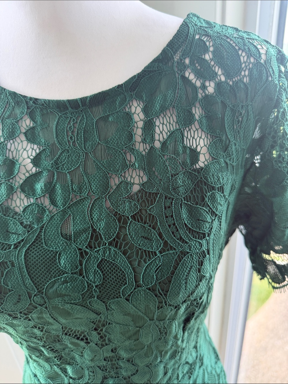 Elegant Dark Green Lace Fit & Flare Dress - Picture 2 of 4